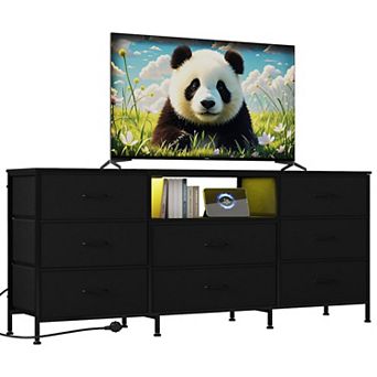 TV Stand with Storage for 75 Inch TV, Modern TV Table with 1 Open Shelves and 8 Drawers