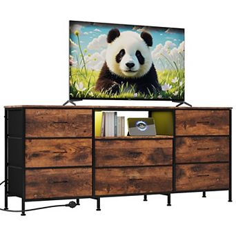 TV Stand with Storage for 75 Inch TV, Modern TV Table with 1 Open Shelves and 8 Drawers
