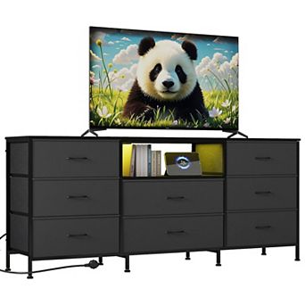 TV Stand with Storage for 75 Inch TV, Modern TV Table with 1 Open Shelves and 8 Drawers