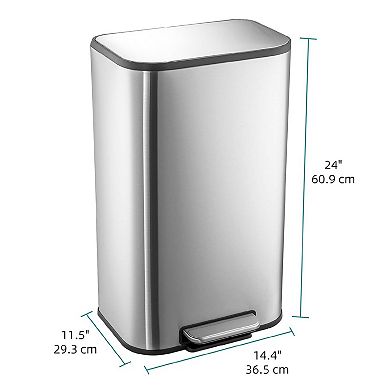 8 Gallon/30 L Trash Can, Stainless Steel Trash Can with Soft-Close Lid