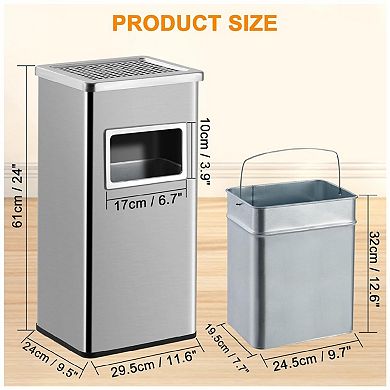 Heavy Duty 30L Stainless Steel Kitchen Trash Can with Lid and Removable Inner Bucket