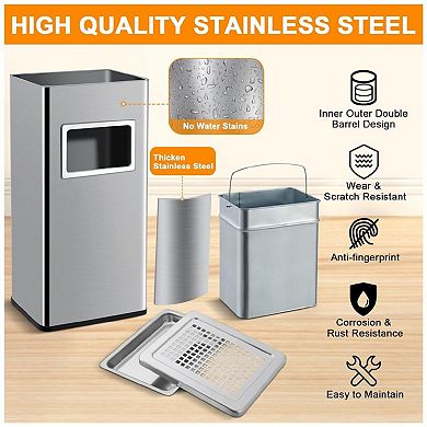Heavy Duty 30L Stainless Steel Kitchen Trash Can with Lid and Removable Inner Bucket