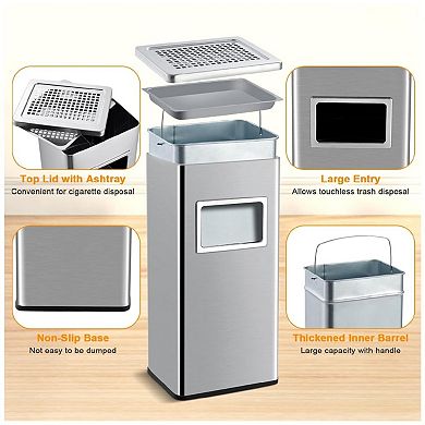 Heavy Duty 30L Stainless Steel Kitchen Trash Can with Lid and Removable Inner Bucket