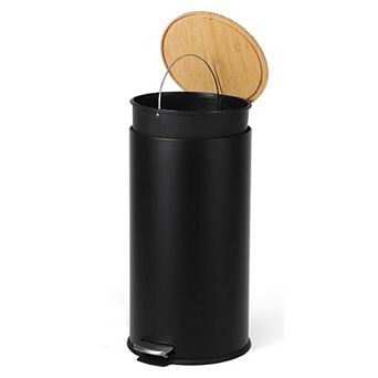 8 Gallon (30L) Step Trash Can with Soft-Close Bamboo Lid Fingerprint-Resistant Stainless Steel