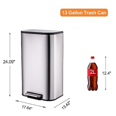 Kitchen Trash Can, 13.21 Gal/50L Stainless Steel Garbage Bin - Soft-Close Lid