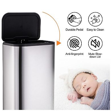 Kitchen Trash Can, 13.21 Gal/50L Stainless Steel Garbage Bin - Soft-Close Lid