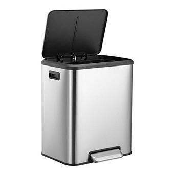 8 Gallon/30l Dual Compartment Trash Can, Stainless Steel Step Recycling Bin