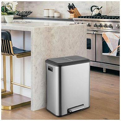 8 Gallon/30l Dual Compartment Trash Can, Stainless Steel Step Recycling Bin