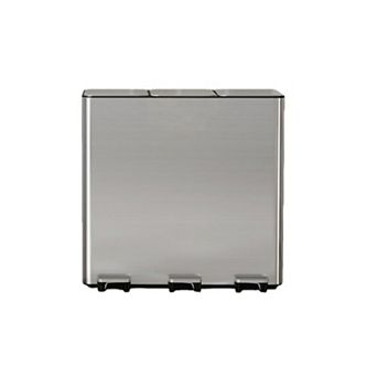 60L Three-Compartment Pedal Kitchen Trash Can, Stainless Steel Recycling Bin with Odor Seal