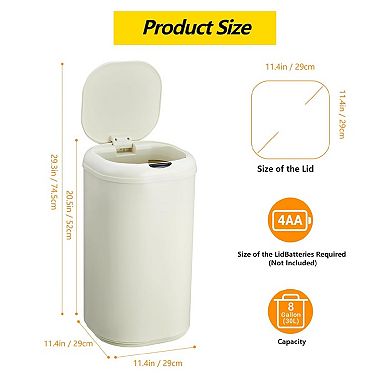 8 Gallon Stainless Steel Sensor Trash Can, Automatic Motion Sensor Kitchen Bathroom Garbage Bin