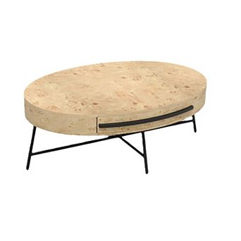 Oval Coffee Table with Drawer Mid-Century Modern Center Table 47.2" Wooden Coffee Table