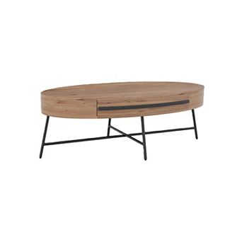 Oval Coffee Table with Drawer Mid-Century Modern Center Table 47.2" Wooden Coffee Table