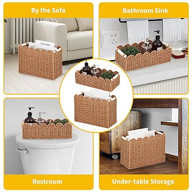 2-Pack Woven Wicker Storage Baskets with Handles Scalloped Rope Bins for Bathroom, Shelf or Decor