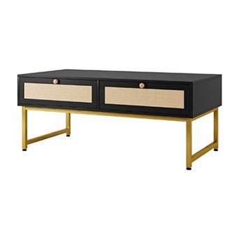 Coffee Table, Wooden Metal Frame Sofa Table with 2 Drawers Industrial Design Side Table