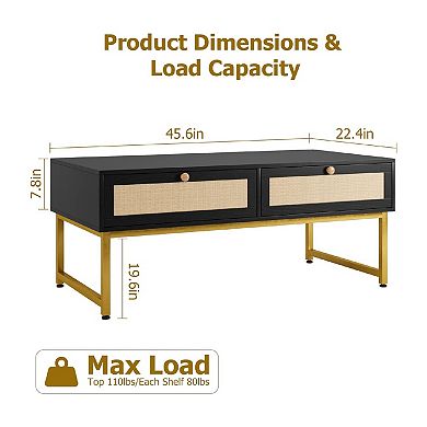 Coffee Table, Wooden Metal Frame Sofa Table with 2 Drawers Industrial Design Side Table