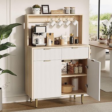 Sideboard Buffet Cabinet with Storage and Hook, Coffee Bar with Adjustable Shelves