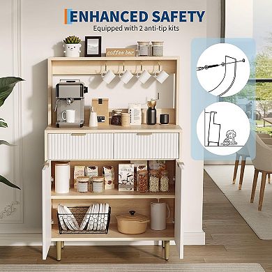 Sideboard Buffet Cabinet with Storage and Hook, Coffee Bar with Adjustable Shelves