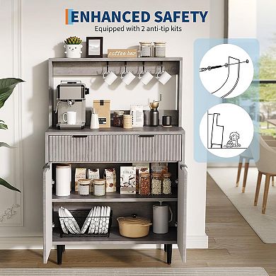 Sideboard Buffet Cabinet with Storage and Hook, Coffee Bar with Adjustable Shelves