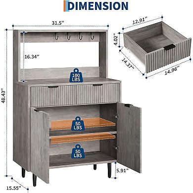 Sideboard Buffet Cabinet with Storage and Hook, Coffee Bar with Adjustable Shelves