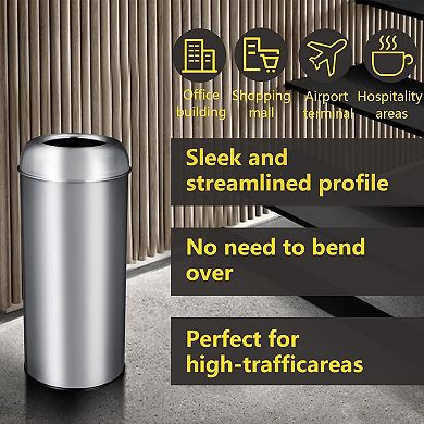 Commercial Open Top Trash Can, 17 Gallon / 65L Stainless Steel Industrial Garbage Bin