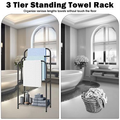 3-Tier Metal Towel Rack Freestanding with Storage Shelves