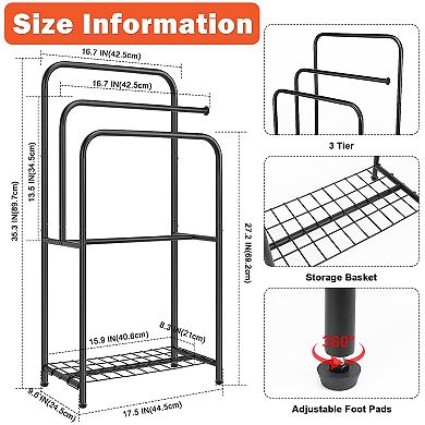 3-Tier Metal Towel Rack Freestanding with Storage Shelves