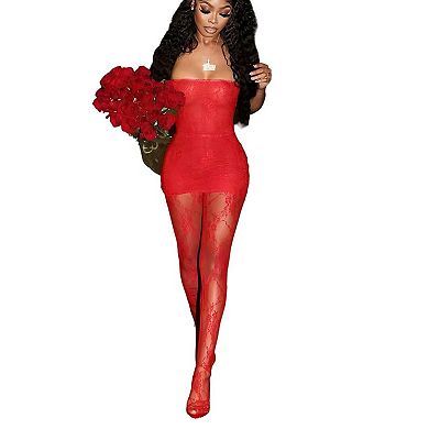 Women 3 Piece Lace Mini Dress Outfit with Tube Top Set