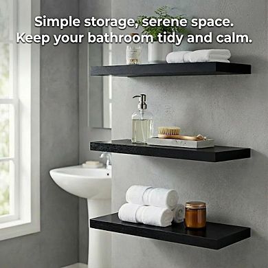 Set of 3 Solid Wood Floating Wall Shelf Sets for Bathroom Bedroom Kitchen