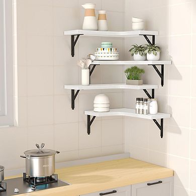 Set of 4 Rustic Corner Floating Shelf Sets Wall Mounted Display Storage