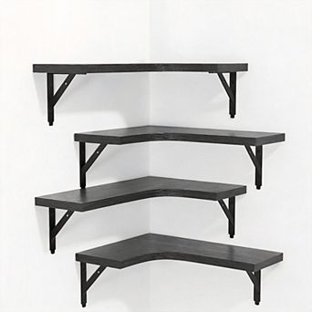 Set of 4 Rustic Corner Floating Shelf Sets Wall Mounted Display Storage