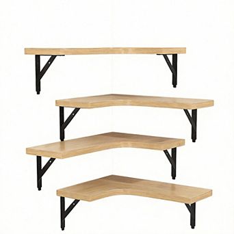Set of 4 Rustic Corner Floating Shelf Sets Wall Mounted Display Storage