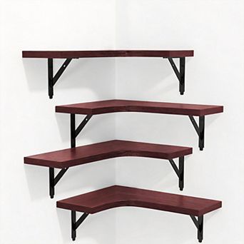 Set of 4 Rustic Corner Floating Shelf Sets Wall Mounted Display Storage