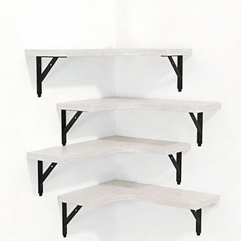 Set of 4 Rustic Corner Floating Shelf Sets Wall Mounted Display Storage