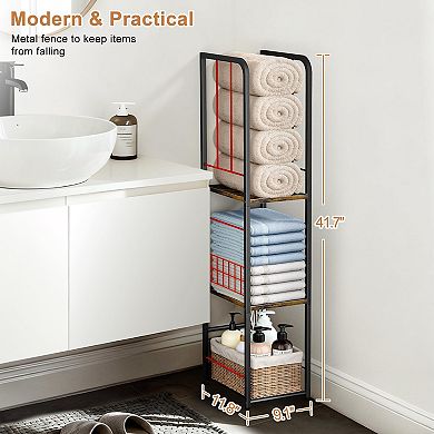 3-Tier Slim Freestanding Towel Rack with Shelf