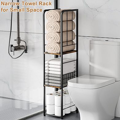 3-Tier Slim Freestanding Towel Rack with Shelf
