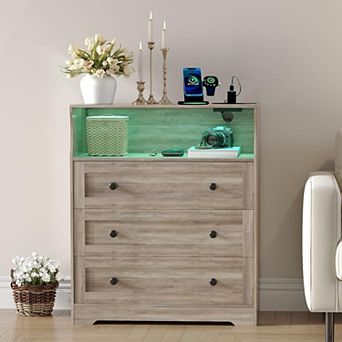 Small Dresser for Bedroom Closet Bedside with 3 Drawers, Wooden Dressers with Charging Station