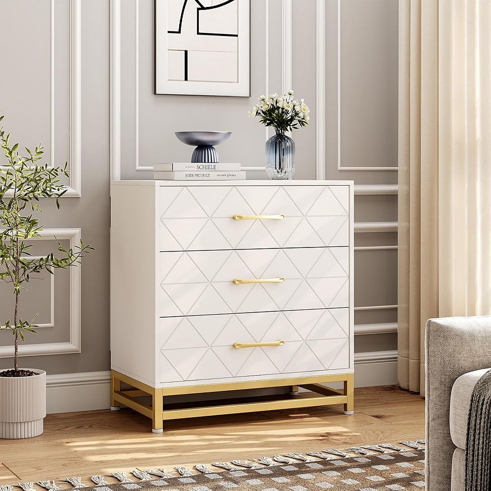 3 Drawer Dresser for Bedroom, Modern Wood Dressers Chest of Drawers with Storage - White