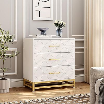 3 Drawer Dresser for Bedroom, Modern Wood Dressers Chest of Drawers with Storage - White