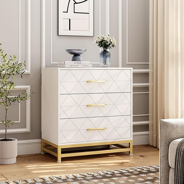 3 Drawer Dresser for Bedroom, Modern Wood Dressers Chest of Drawers with Storage - White