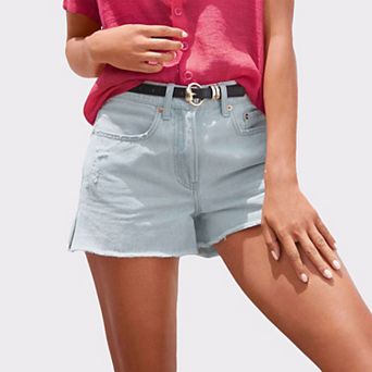 Lascana Women's Mid Rise Frayed Hem Shorts