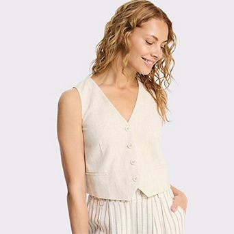 Lascana Women's Linen Button Up Vest