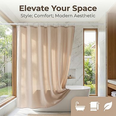 Faux Linen Shower Curtain, Solid Bath Curtain Sets with 12 Hooks, Waterproof for Bathroom