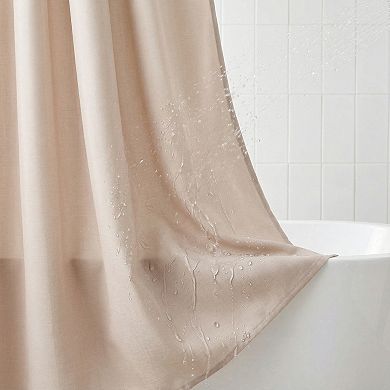 Faux Linen Shower Curtain, Solid Bath Curtain Sets with 12 Hooks, Waterproof for Bathroom