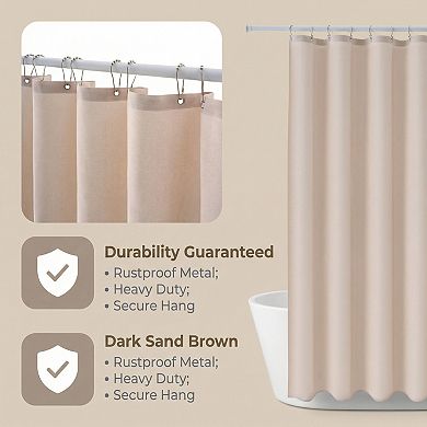 Faux Linen Shower Curtain, Solid Bath Curtain Sets with 12 Hooks, Waterproof for Bathroom
