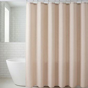 Faux Linen Shower Curtain, Solid Bath Curtain Sets with 12 Hooks, Waterproof for Bathroom