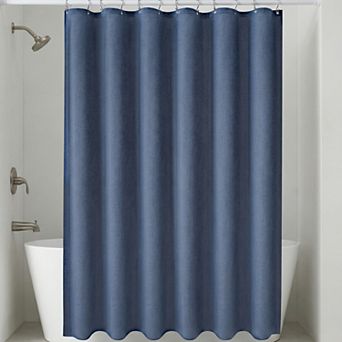 Faux Linen Shower Curtain, Solid Bath Curtain Sets with 12 Hooks, Waterproof for Bathroom