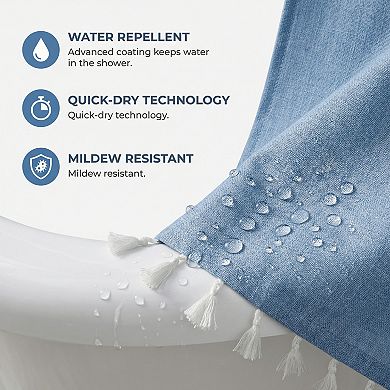 Solid Color Trimmed Shower Curtain with Tassel, Shower Curtain Sets with 12 Hooks Water-Repellent