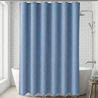 Solid Color Trimmed Shower Curtain with Tassel, Shower Curtain Sets with 12 Hooks Water-Repellent