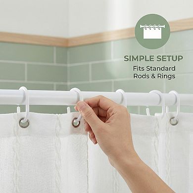 Farmhouse Shower Curtain, Textured Striped Design Shower Curtain Sets with Tassels, 12 Plastic Hooks