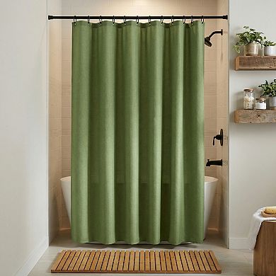 Solid Color Linen-Like Shower Curtain with 12 Hooks, Water Repellent Bathroom Curtain Sets